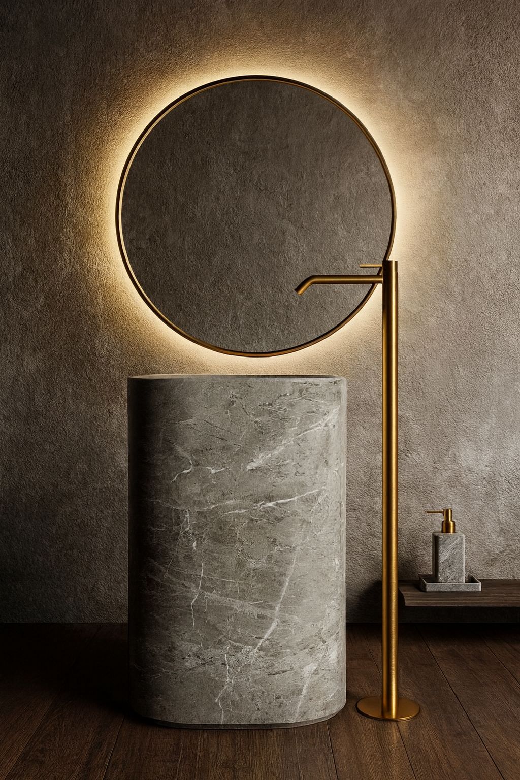 LAVABO TIPO PEDESTAL MÁRMOL GRIS 55X40X90CM MODELO SANTORINI - ELEMENTO