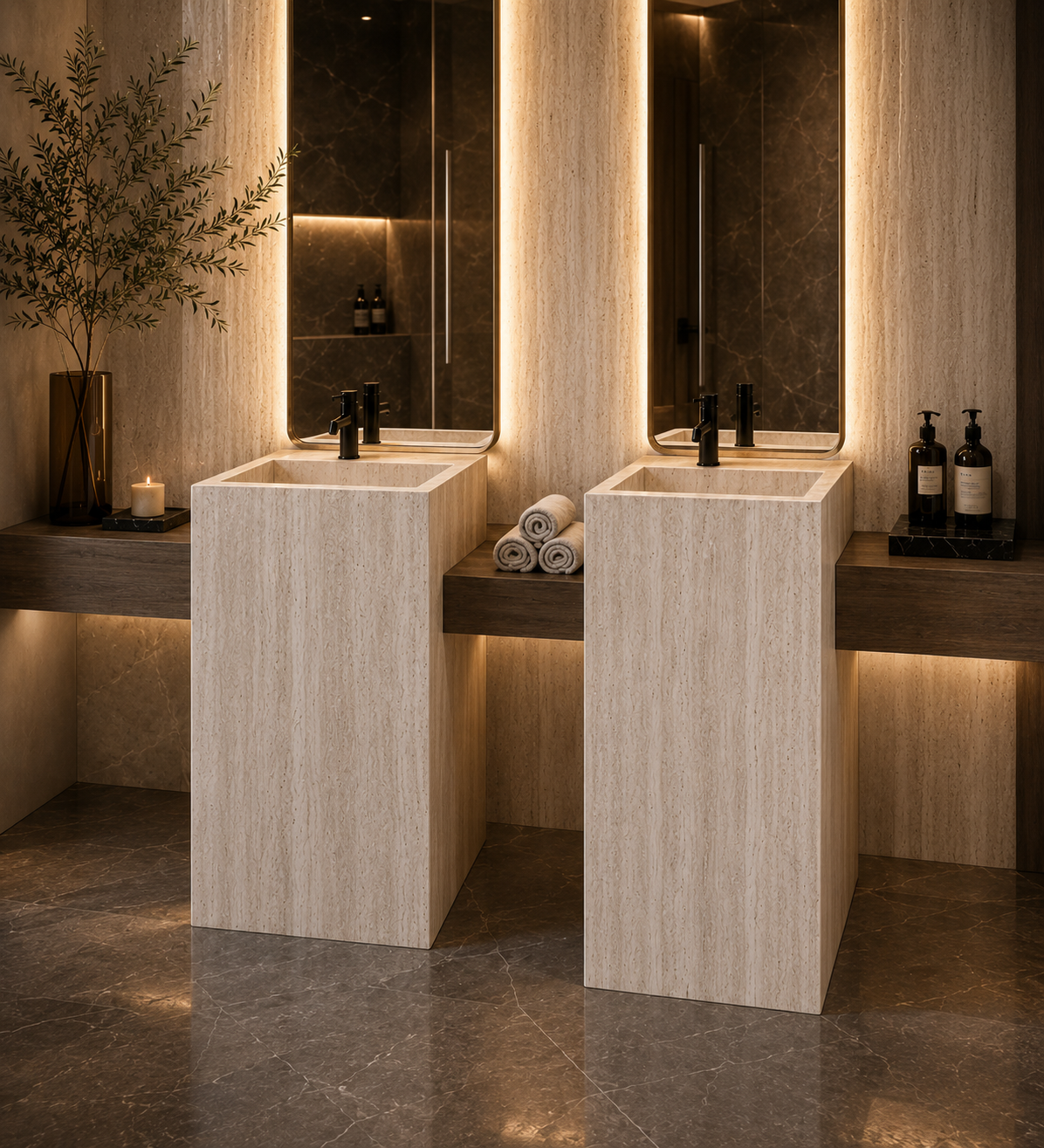 LAVABO TIPO PEDESTAL MÁRMOL BEIGE 45*45*85 CM MODELO VERONA - ELEMENTO