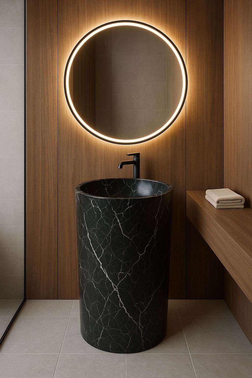 LAVABO TIPO PEDESTAL MÁRMOL NEGRO 55X90CM MODELO SINAI - ELEMENTO