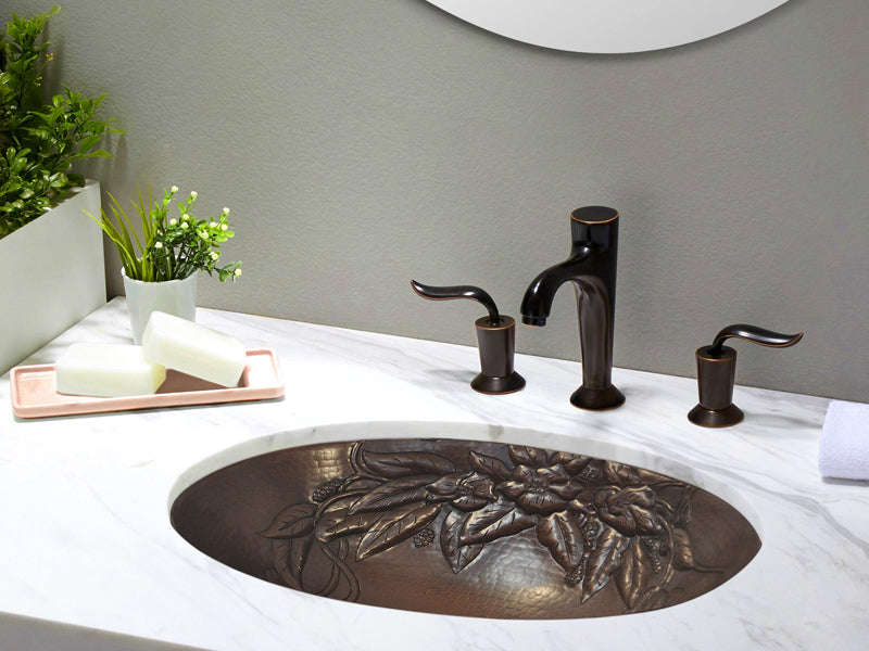 Premium Lavabo Ovalado en Cobre Diseño Bouquet - ELEMENTO 