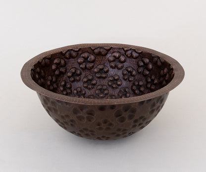 Premium Lavabo Redondo en Cobre con Diseño Flores de Violeta - ELEMENTO 
