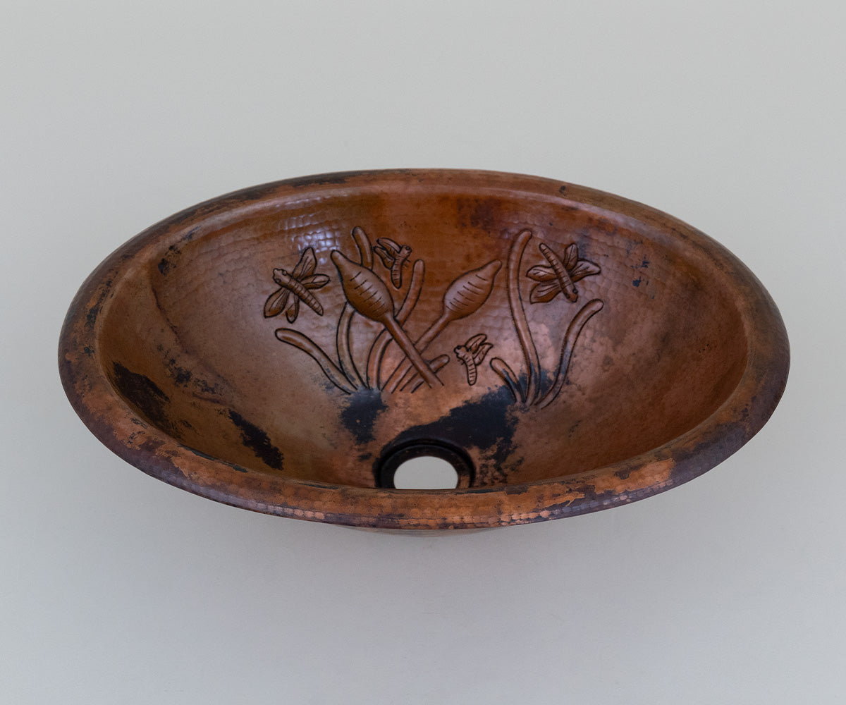 Premium Lavabo Ovalado en Cobre con Diseño Juncos - ELEMENTO 