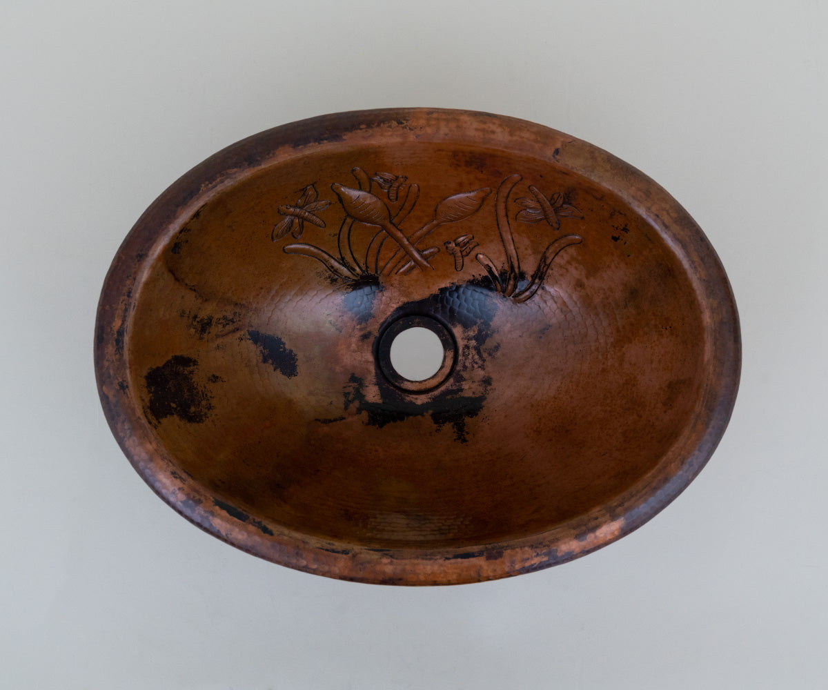 Premium Lavabo Ovalado en Cobre con Diseño Juncos - ELEMENTO 