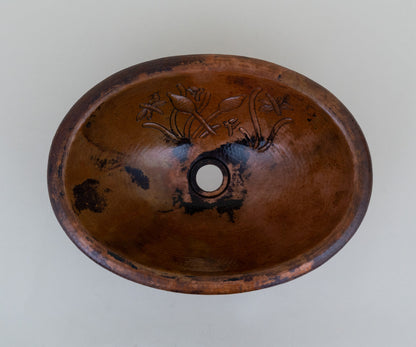 Premium Lavabo Ovalado en Cobre con Diseño Juncos - ELEMENTO 