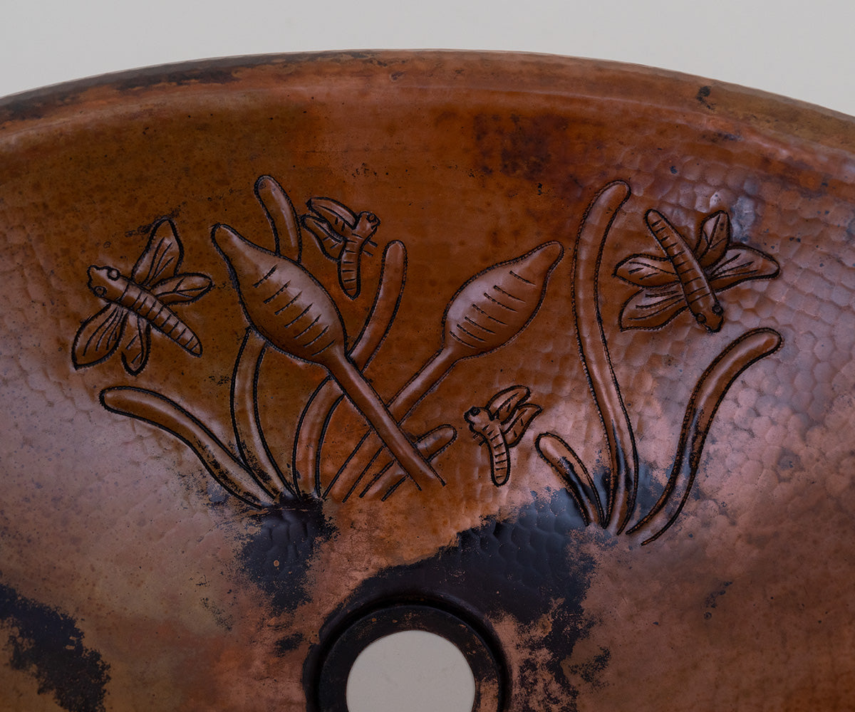 Premium Lavabo Ovalado en Cobre con Diseño Juncos - ELEMENTO 