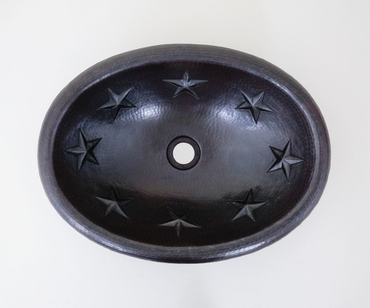 Premium Lavabo Ovalado en Cobre con Diseño Estrellas - ELEMENTO 