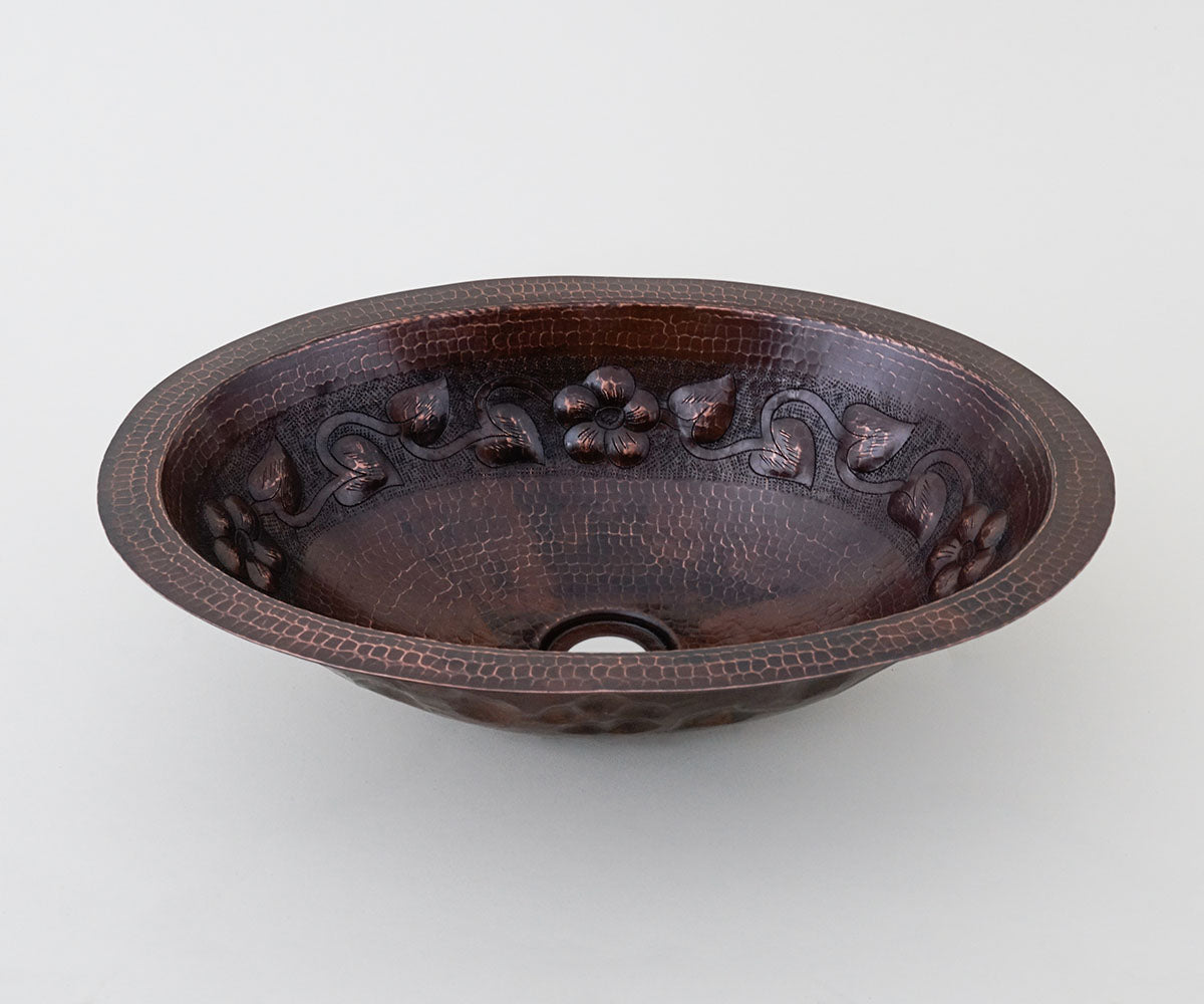 Premium Lavabo Ovalado en Cobre con Diseño Floral - ELEMENTO 