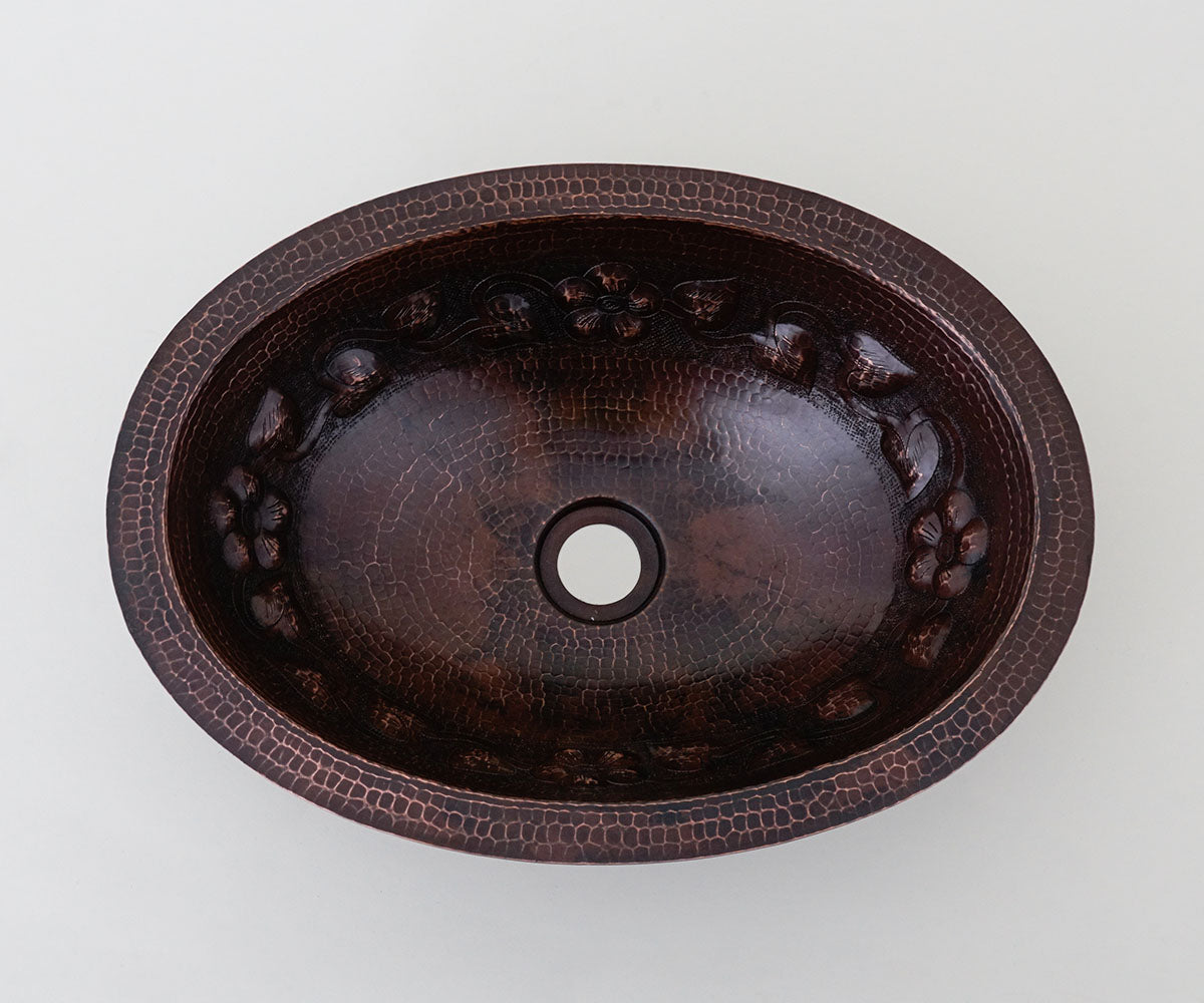 Premium Lavabo Ovalado en Cobre con Diseño Floral - ELEMENTO 