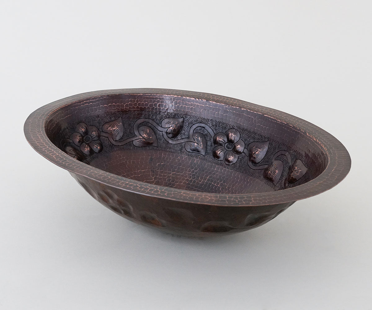 Premium Lavabo Ovalado en Cobre con Diseño Floral - ELEMENTO 