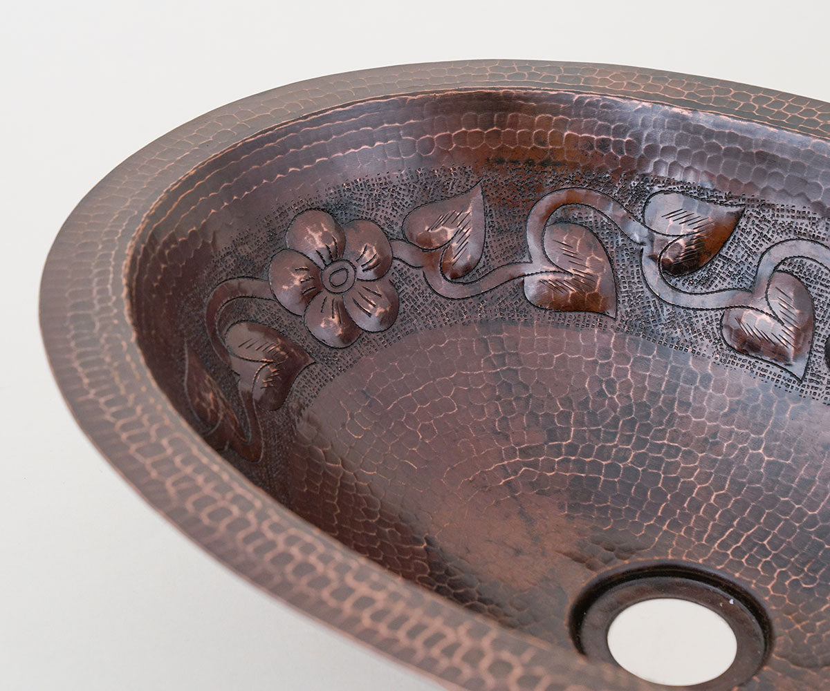 Premium Lavabo Ovalado en Cobre con Diseño Floral - ELEMENTO 