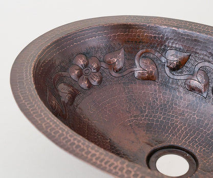 Premium Lavabo Ovalado en Cobre con Diseño Floral - ELEMENTO 