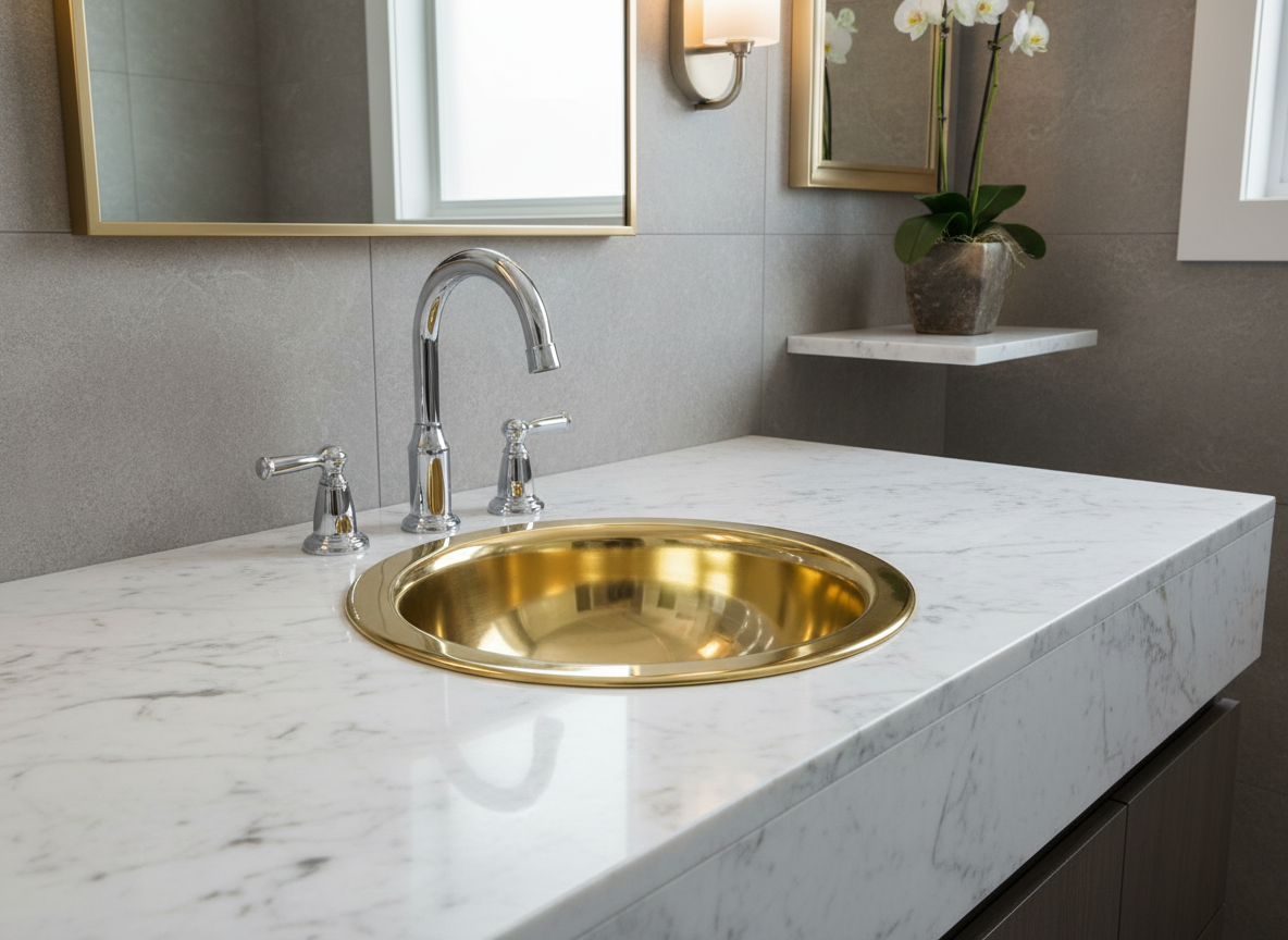 Premium Lavabo Redondo en Latón Liso Alto Brillo - ELEMENTO 