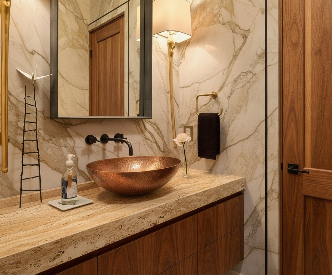Lavabo Vessel Ovalado con Bordo Redondeado en Cobre - ELEMENTO 