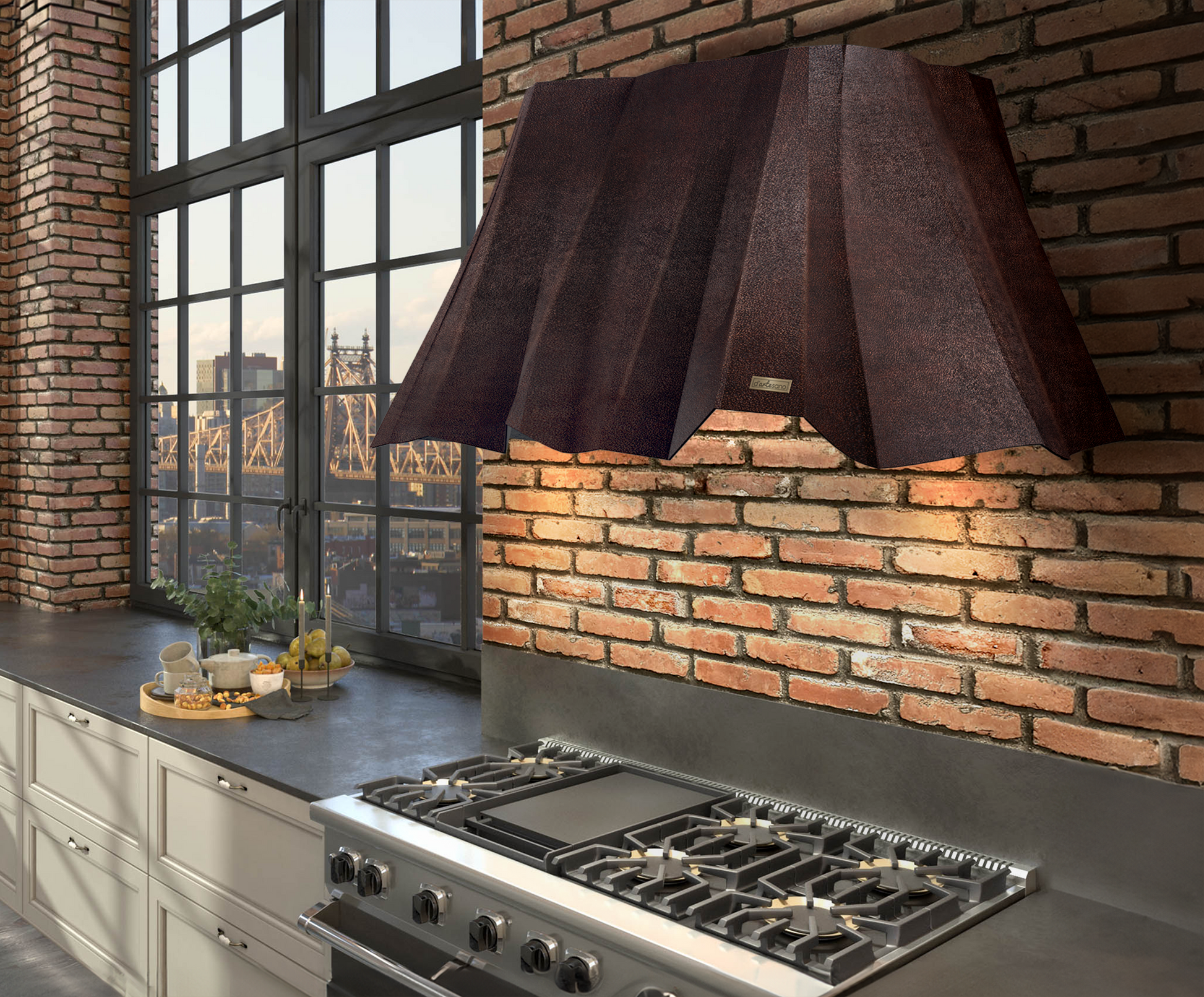 Premium Campana de Cocina Volcano para Muro en Cobre Diseño Sierra - ELEMENTO 