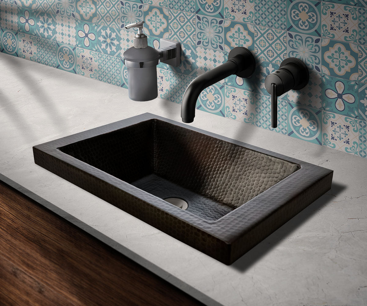 Premium Lavabo Rectangular Especial en Cobre Diseño con Pestaña Alta - ELEMENTO 