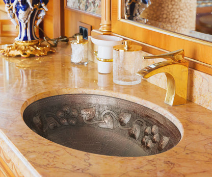 Premium Lavabo Ovalado en Cobre con Diseño Floral - ELEMENTO 