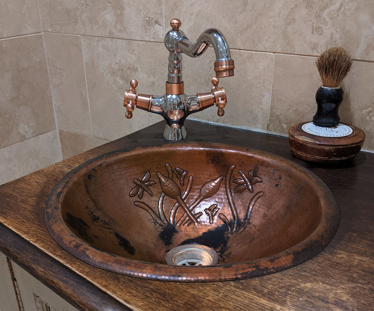 Premium Lavabo Ovalado en Cobre con Diseño Juncos - ELEMENTO 