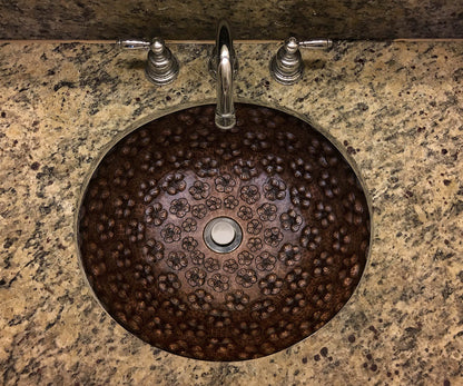 Premium Lavabo Redondo en Cobre con Diseño Flores de Violeta - ELEMENTO 