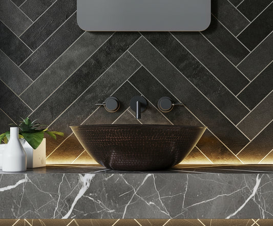 Lavabo Vessel Redondo con Bordo Redondeado en Cobre - ELEMENTO 