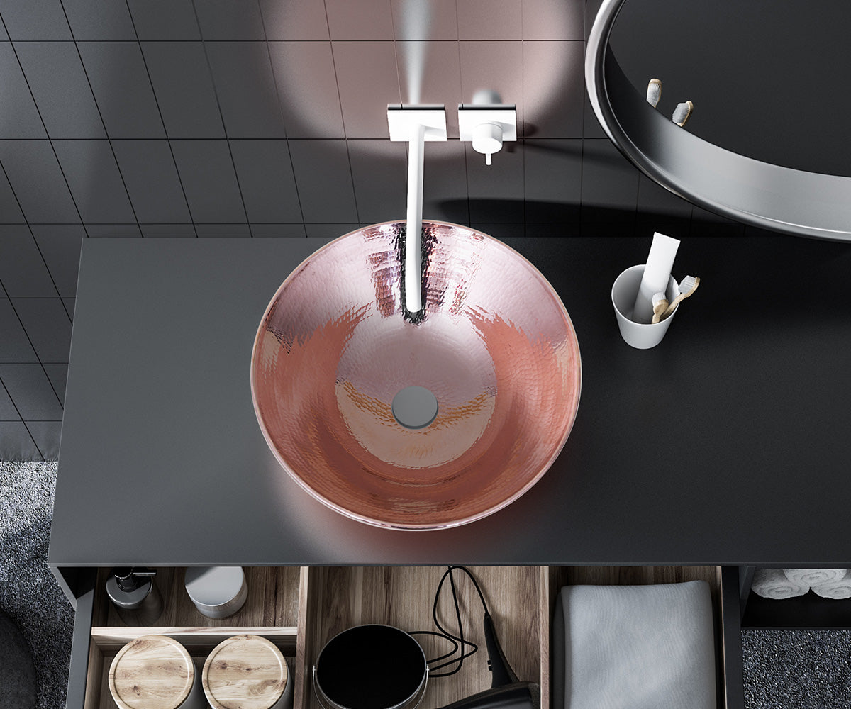 Premium Lavabo Vessel Redondo con Bordo Alambrado en Cobre - ELEMENTO 