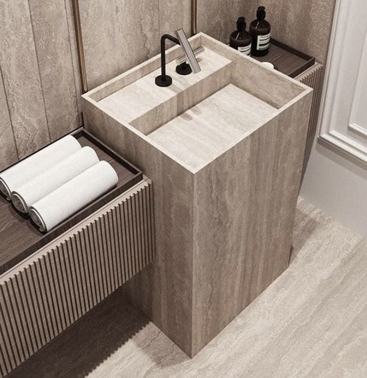 LAVABO TIPO PEDESTAL TRAVERTINO SINGAPUR - ELEMENTO 