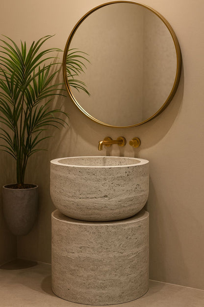 LAVABO TIPO PEDESTAL MÁRMOL BEIGE 55*90 CM MODELO NUMO - ELEMENTO 