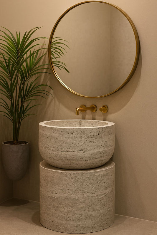 LAVABO TIPO PEDESTAL MÁRMOL BEIGE 55*90 CM MODELO NUMO - ELEMENTO 