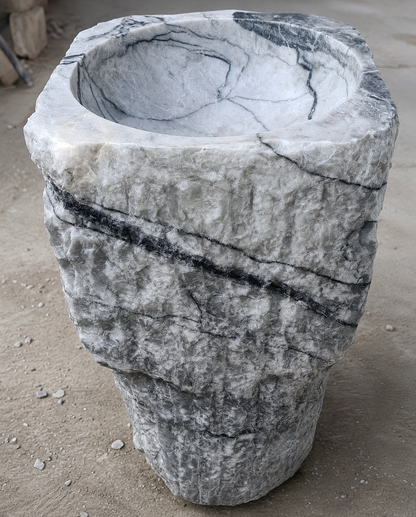 LAVABO TIPO PEDESTAL MÁRMOL BLANCO  50X90CM MODELO VÉNETO