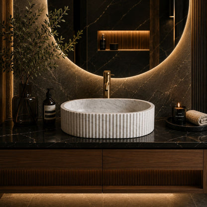 LAVABO OVALADO ESTRIADO MODELO TRAZO  60x40x15