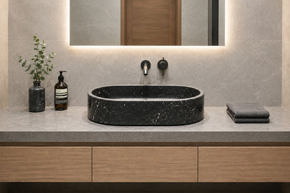 LAVABO MÁRMOL NEGRO MODELO VOLCANO 60x40x15