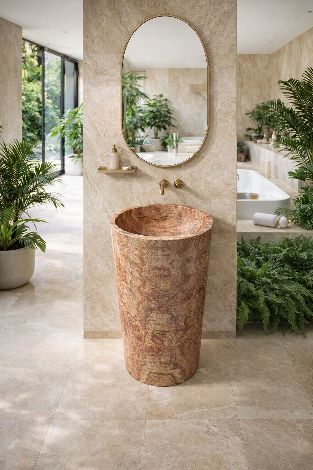 LAVABO PEDESTAL MÁRMOL ROJO MODELO PRAGA 45x90cm - ELEMENTO 