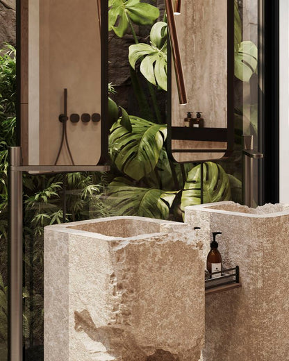 LAVABO TIPO PEDESTAL MÁRMOL ARENA  45X45X90CM MODELO BARROCO - ELEMENTO 