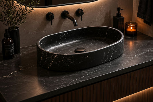 LAVABO MÁRMOL NEGRO MODELO VOLCANO 60x40x15