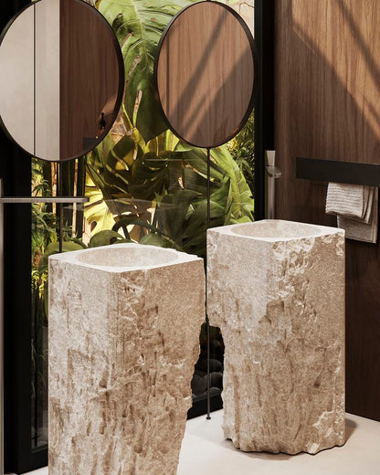 LAVABO TIPO PEDESTAL MÁRMOL ARENA  45X45X90CM MODELO BARROCO - ELEMENTO 