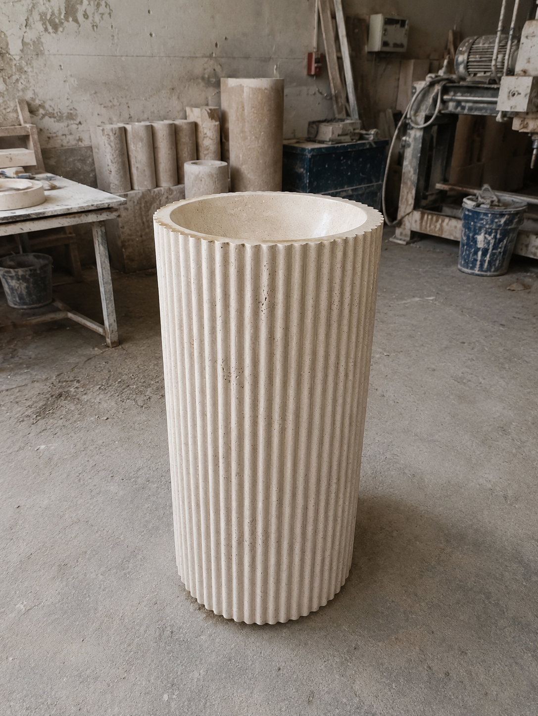 LAVABO TIPO PEDESTAL ESTRIADO MÁRMOL BEIGE 45*85 CM MODELO ATENEA