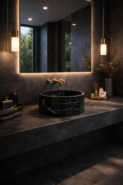 LAVABO MÁRMOL NEGRO 45CM x 15CM ALTURA MODELO TOKIO - ELEMENTO 