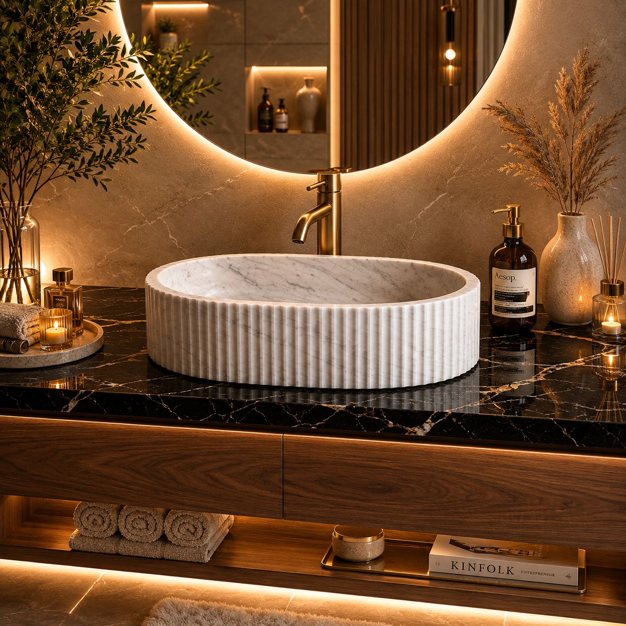 LAVABO OVALADO ESTRIADO MODELO TRAZO  60x40x15