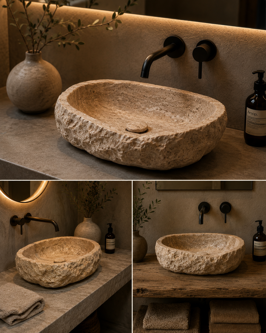 LAVABO TRAVERTINO MODELO NATIVA 50x40