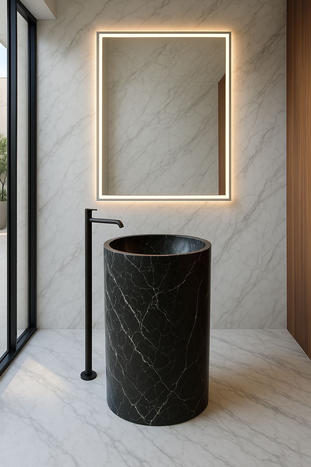 LAVABO TIPO PEDESTAL MÁRMOL NEGRO 55X90CM MODELO SINAI - ELEMENTO 