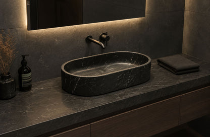 LAVABO MÁRMOL NEGRO MODELO VOLCANO 60x40x15