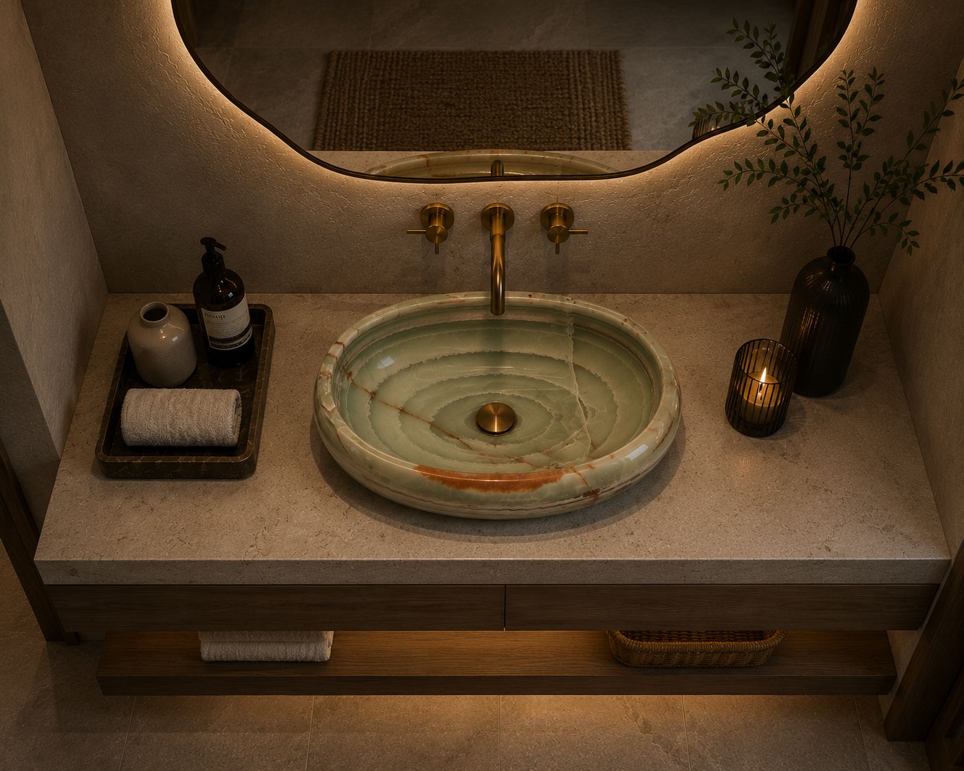 LAVABO OVALADO ÓNIX VERDE TALAN 60x40cm.