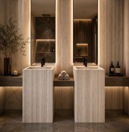 LAVABO TIPO PEDESTAL MÁRMOL BEIGE 45*45*85 CM MODELO VERONA - ELEMENTO 