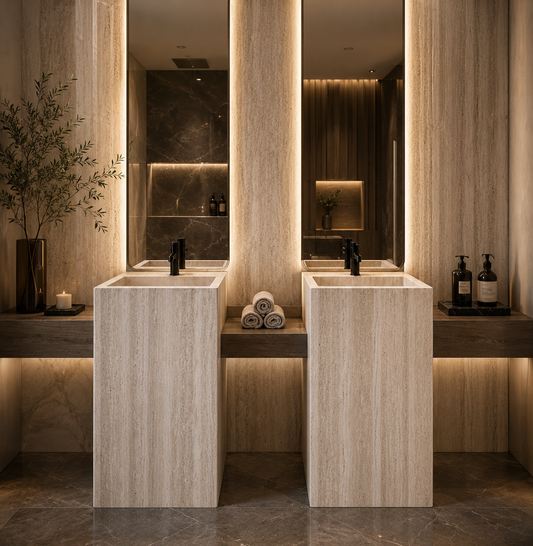 LAVABO TIPO PEDESTAL MÁRMOL BEIGE 45*45*85 CM MODELO VERONA - ELEMENTO 