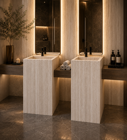 LAVABO TIPO PEDESTAL MÁRMOL BEIGE 45*45*85 CM MODELO VERONA - ELEMENTO 