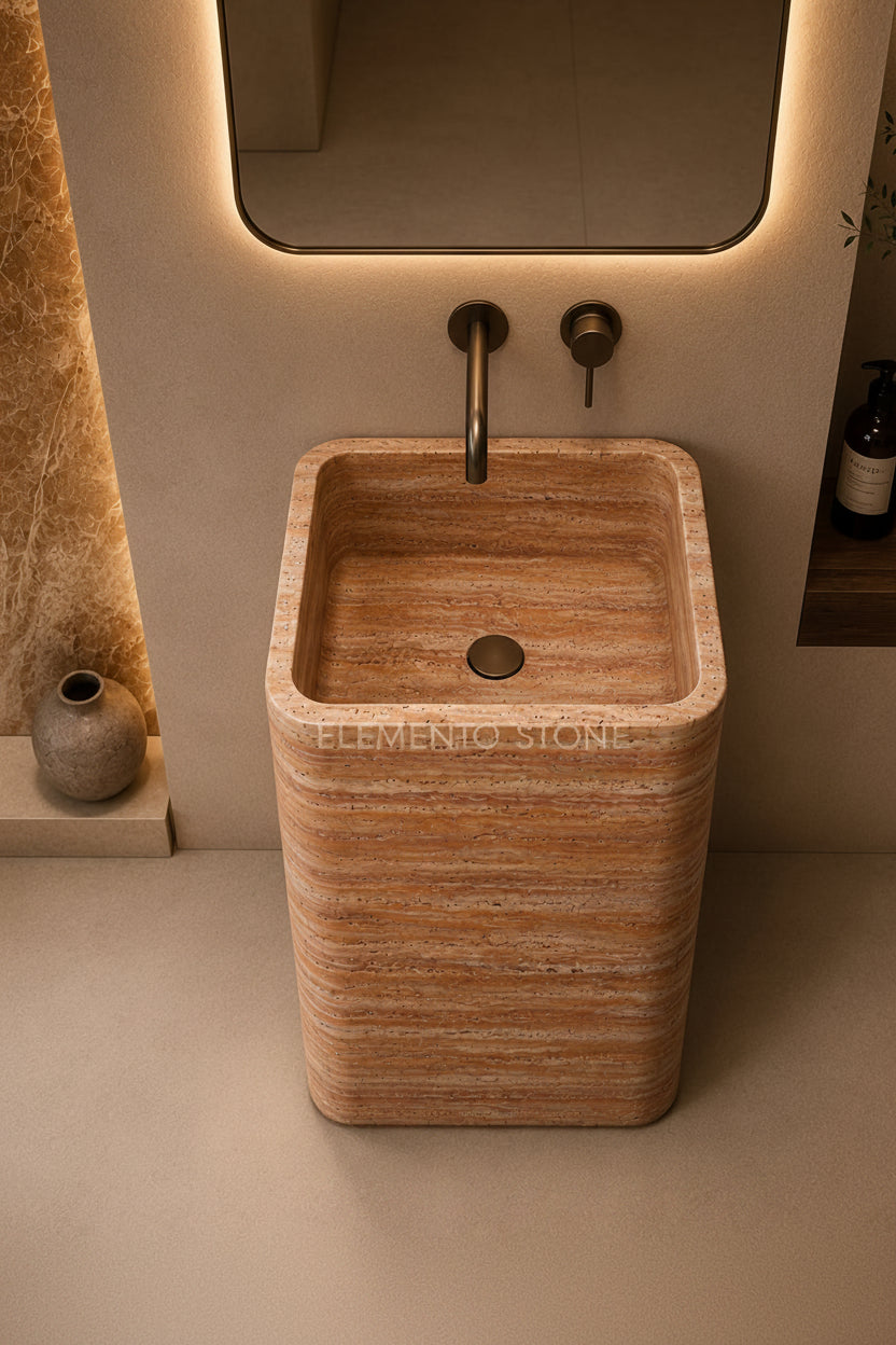 LAVABO PEDESTAL MÁRMOL ROJO MODELO RUBRA 45x90cm - ELEMENTO 