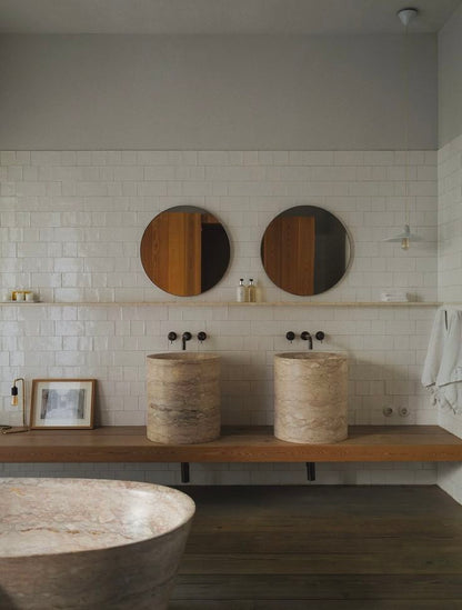 LAVABO MEDIO PEDESTAL MÁRMOL BEIGE 45cm diámetro x 45cm altura - ELEMENTO 