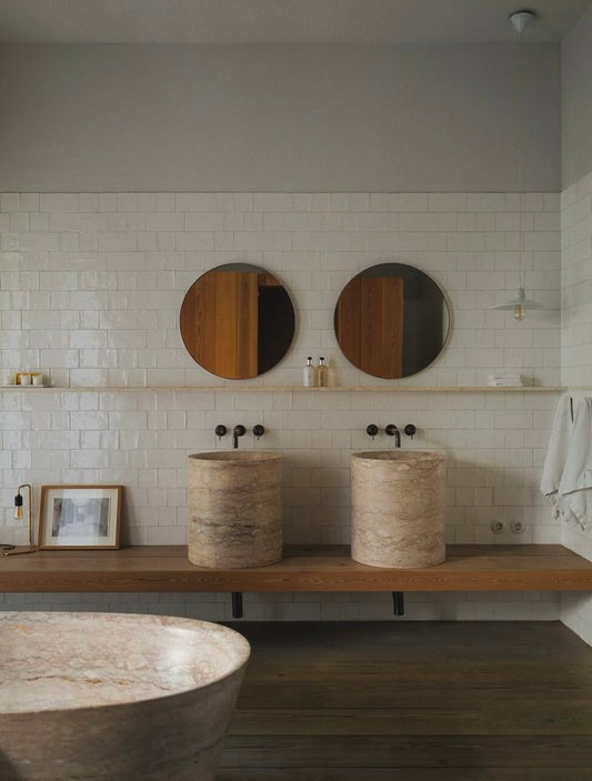 LAVABO MEDIO PEDESTAL MÁRMOL BEIGE 45cm diámetro x 45cm altura - ELEMENTO 