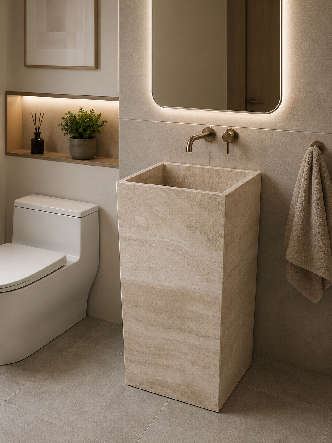 LAVABO TIPO PEDESTAL MÁRMOL BEIGE 45*45*85 CM MODELO SURI