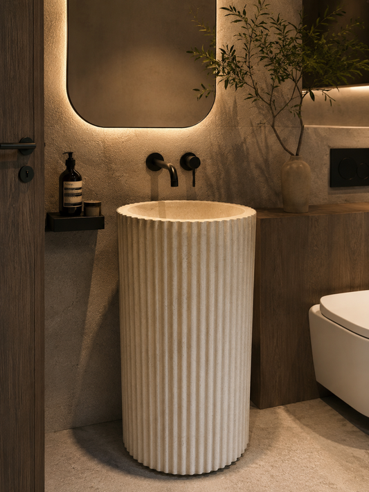 LAVABO TIPO PEDESTAL ESTRIADO MÁRMOL BEIGE 45*85 CM MODELO ATENEA