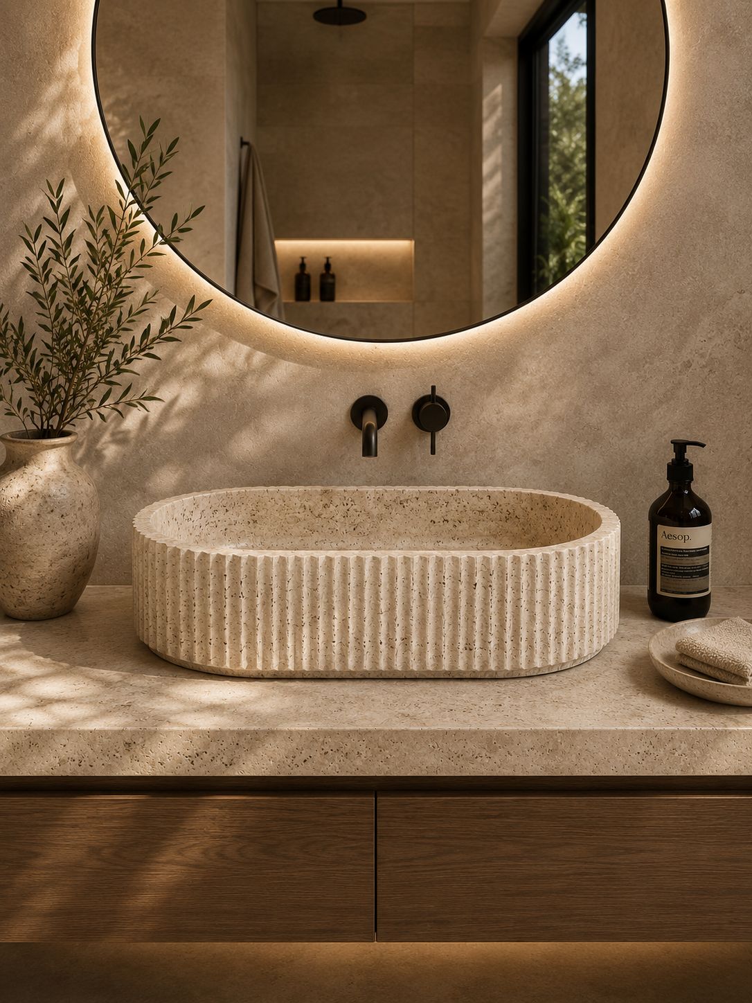 LAVABO OVALADO ESTRIADO MODELO TRAZO  60x40x15